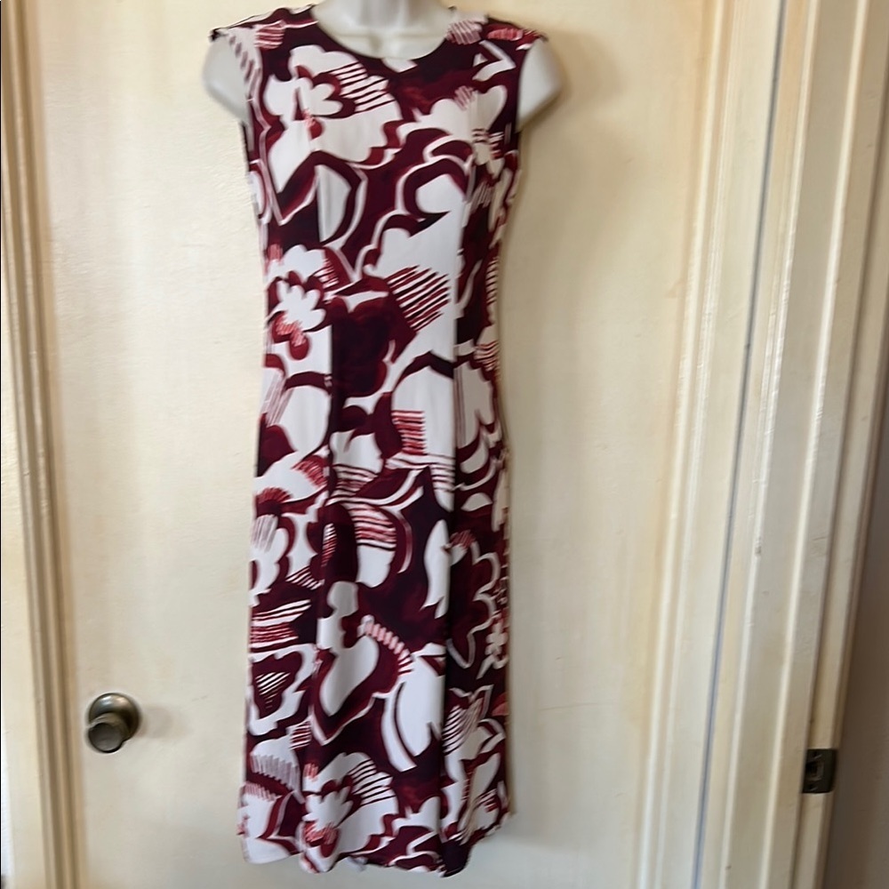 Ann Taylor Petite maroon and cream 100% rayon dress size 0P
